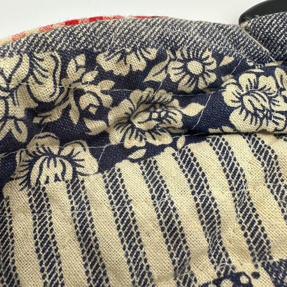 Vintage Handmade Reversible Tote Purse Top Handle Bag Blue Red Patchwork Floral - Picture 5 of 7